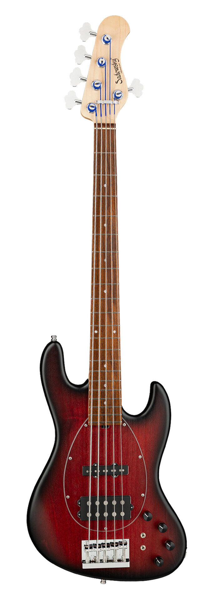 Sadowsky MetroLine 21-Fret Vintage MJ Bass 5 String, Red Alder Body, Burgundy Burst Transparent Satin
