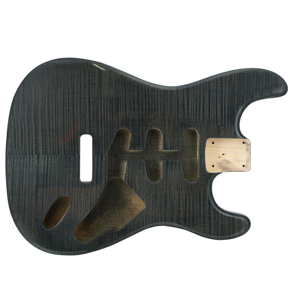 WD Premium Finished Replacement Body For Fender Stratocaster Flame Transparent Black Alder/Flame Maple Top