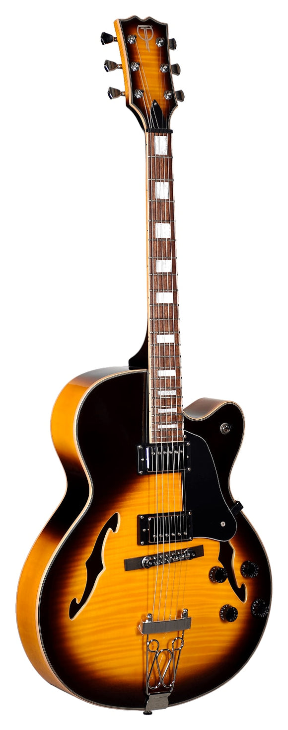 Teton F1433FMVS Flame maple top/back/sides, two humbuckers, hollow-body, Vintage Sunburst