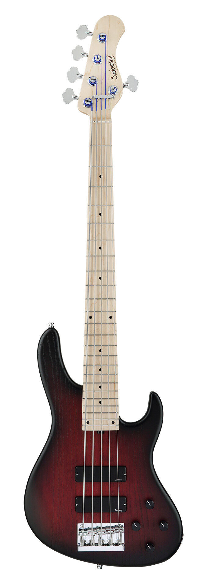 Sadowsky MetroLine 24-Fret Modern 5 String, Swamp Ash Body, Burgundy Burst Transparent Satin