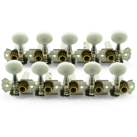 WD 10 String 5-On-A-Plate Open Back Steel String Tuning Machines Chrome With Plastic Buttons