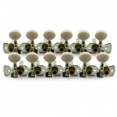WD 12 String 6-On-A-Plate Open Back Steel String Tuning Machines Chrome With Plastic Buttons