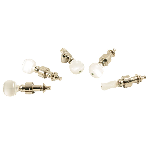 Grover Geared Banjo Pegs (Set of 5) Nickel Round Pearloid Buttons