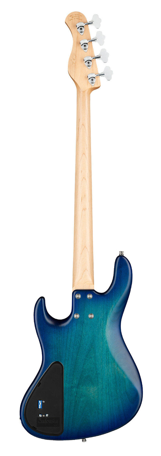 Sadowsky MetroLine 22-Fret Will Lee Bass, Red Alder Body, 4 String, Bora Blueburst Transparent Satin