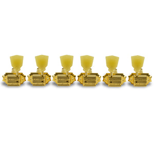 Kluson 3 Per Side Vintage Diecast Series Non-Collared Tuning Machines Gold With Plastic Keystone Button
