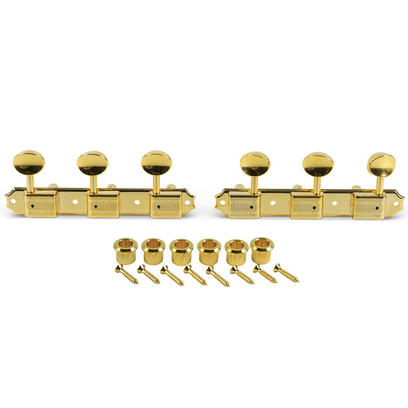 Kluson 3 On A Plate Supreme Series Tuning Machines Gold With Metal Oval Button