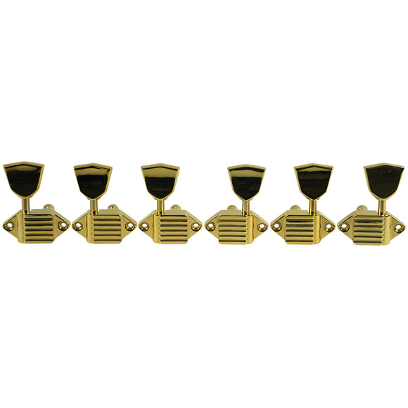Kluson 3 Per Side Vintage Diecast Series Waffleback Tuning Machines Gold With Metal Keystone Buttons