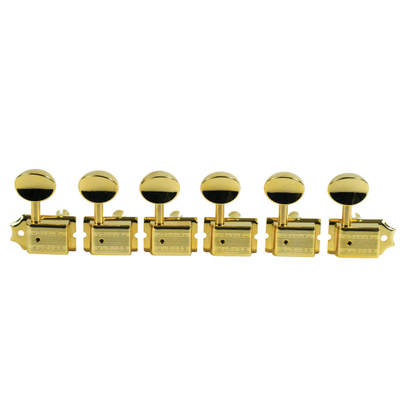 Kluson 6 In Line Supreme Series Tuning Machines Gold With Metal Oval Button