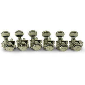 Kluson 6 In Line Locking Revolution Series H-Mount Tuning Machines w/ Staggered Posts Nickel