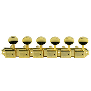 Kluson 6 On A Plate Left Hand Deluxe Series Tuning Machines - Double Line - Gold With Oval Metal Buttons