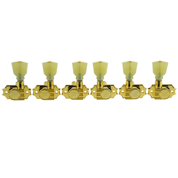 Kluson 3 Per Side Revolution Series G-Mount Non-Collared Tuning Machines Gold w/ Plastic Keystone Button