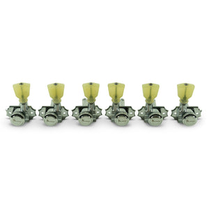 Kluson 3 Per Side Locking Revolution Series G-Mount Non-Collared Tuning Machines Chrome With Plastic Keystone Button