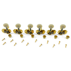 Kluson 3 Per Side Prestige Series Vertical Mount Open Bronze Gear Tuning Machines Gold With Parchment Plastic Button