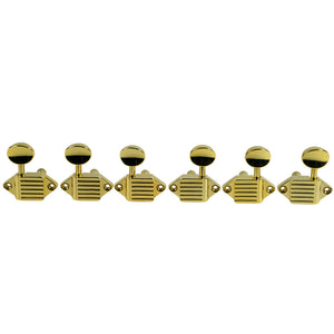 Kluson 3 Per Side Vintage Diecast Series Waffleback Tuning Machines Gold With Oval Metal Buttons