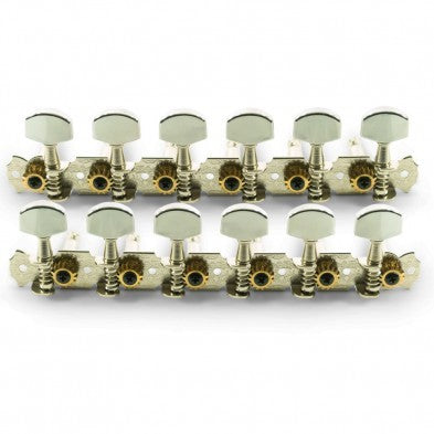WD 12 String 6-On-A-Plate Open Back Steel String Tuners Chrome w/ Plated Buttons