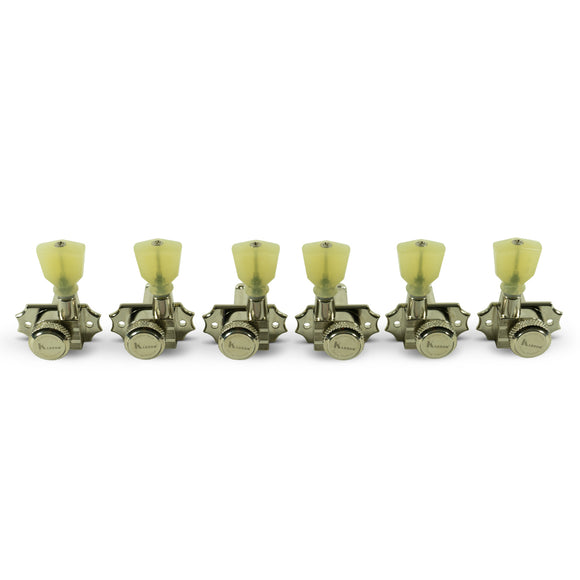 Kluson 3 Per Side Locking Revolution Series G-Mount Non-Collared Tuners Nickel w/ Plastic