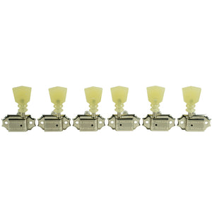 Kluson 3 Per Side Locking Deluxe Series Tuning Machines - Double Line - Nickel w/ Double Ring Plastic Keystone Buttons