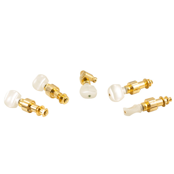 Grover Geared Banjo Pegs (Set of 5) Gold Round Pearloid Buttons