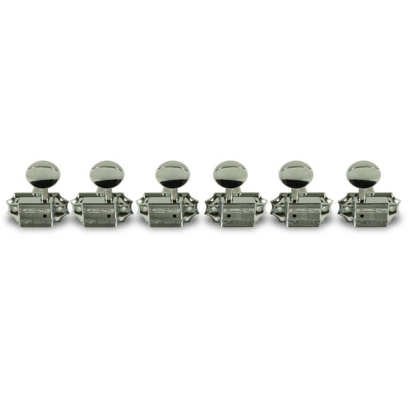 Kluson 3 Per Side Vintage Diecast Series Tuning Machines Chrome With Metal Oval Button