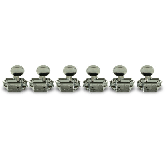 Kluson 3 Per Side Vintage Diecast Series Tuning Machines Chrome With Metal Oval Button