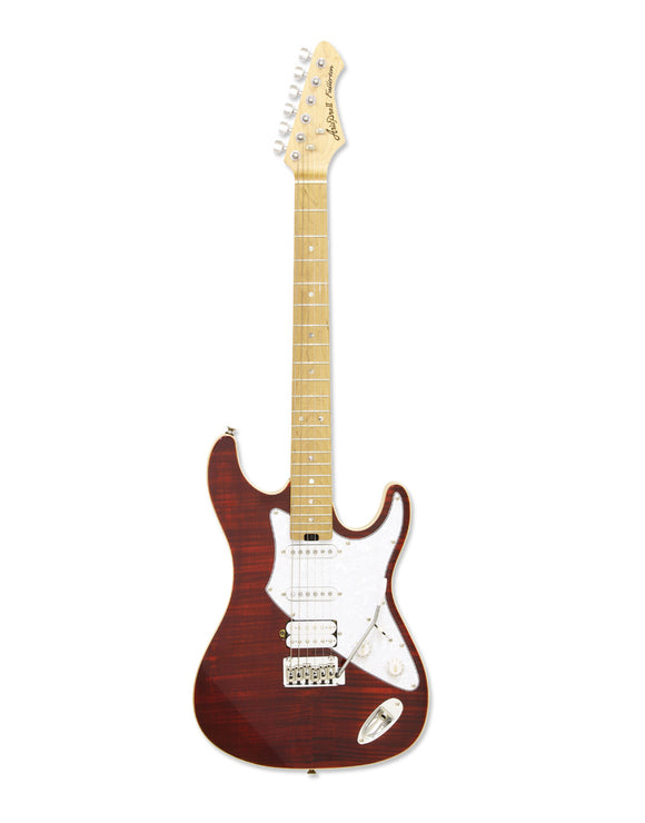 Aria 714-MKII-BKDM Fullerton, Flamed Maple Top, Poplar Body, Roasted Maple Neck, Ruby Red