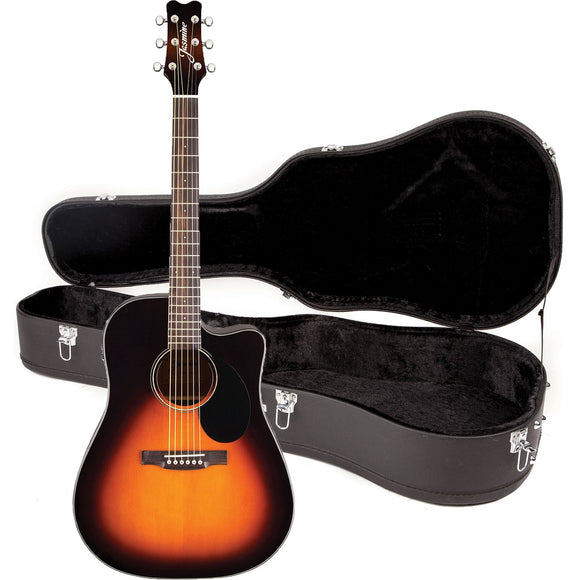 Jasmine JD39CE-SB Natural Dreadnought Acoustic-Electric Cutaway Free Case