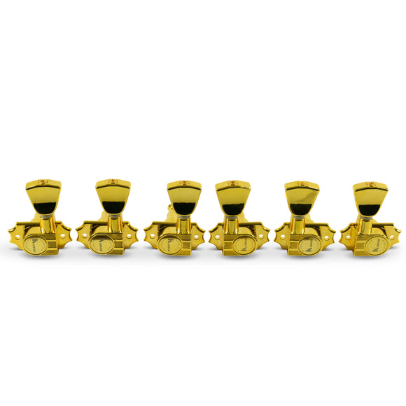 Kluson 3 Per Side Revolution Series G-Mount Tuning Machines Gold With Metal Keystone Button