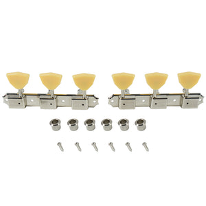 Kluson 3 On A Plate Deluxe Series Tuning Machines - Single Line - Standard Post - Nickel w/ Butterfly Plastic Buttons