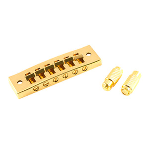 Kluson USA Replacement Steel Harmonica Tune-O-Matic Bridge w/ Plated Brass Saddles Gold
