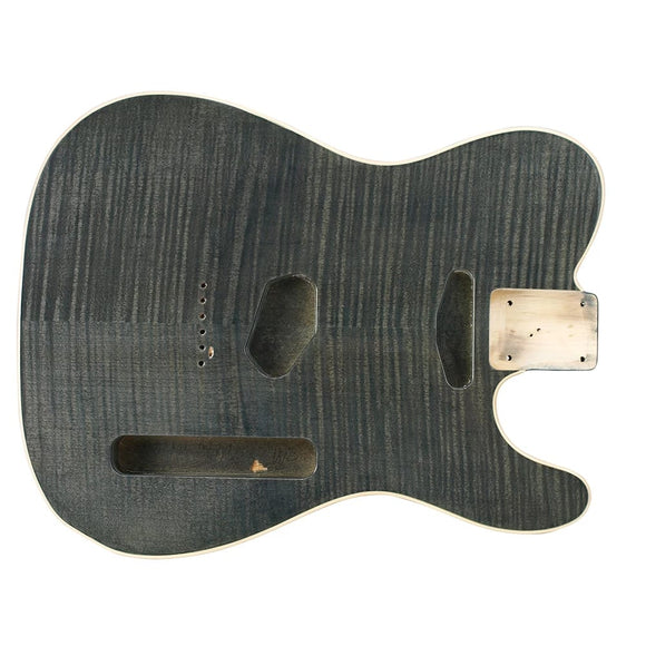 WD Premium Finished Replacement Body For Fender Telecaster Flame Transparent Black Alder/Bound Flame Maple Top