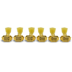 Kluson 3 Per Side Vintage Diecast Series Tuning Machines Gold With Plastic Keystone Button