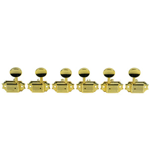 Kluson 3 Per Side Deluxe Series Tuning Machines - Double Line - Standard Post - Gold With Metal Oval Buttons