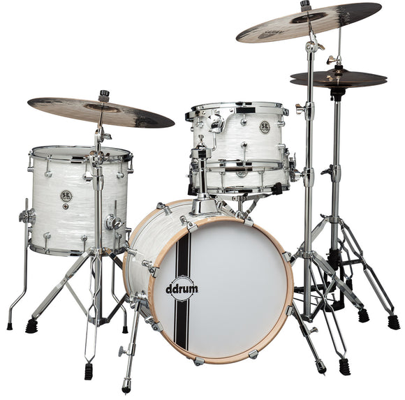 ddrum Speakeasy Flyer 4-Piece 8x12 Rack Tom, 14x14 Floor Tom, 14x18 Bass, 5.5x14 Snare,White Pearl