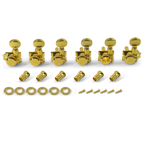 Kluson 6 In Line Left Hand Locking Revolution Series H-Mount Tuners Gold