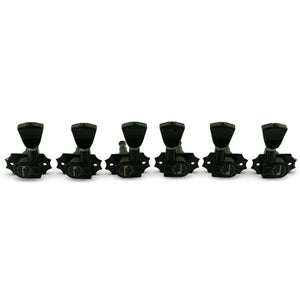 Kluson 3 Per Side Revolution Series G-Mount Tuning Machines Black w/ Metal Keystone Button