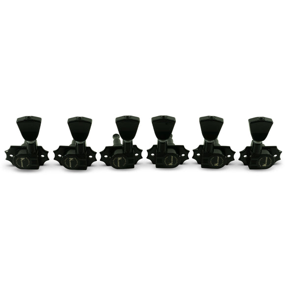 Kluson 3 Per Side Revolution Series G-Mount Tuning Machines Black w/ Metal Keystone Button