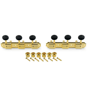 Kluson 3 On A Plate Supreme Series Tuning Machines Gold With Black Plastic Button