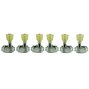 Kluson 3 Per Side Revolution Series G-Mount Non-Collared Tuning Machines Chrome w/ Plastic Keystone Button