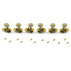 Kluson 3 Per Side Prestige Series Horizontal Mount Open Bronze Gear Tuning Machines Gold With Parchment Plastic Button