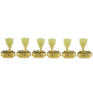 Kluson 3 Per Side Deluxe Series Tuners - Single Line - Standard Post - Gold w/ Single Ring Plastic Keystone Buttons