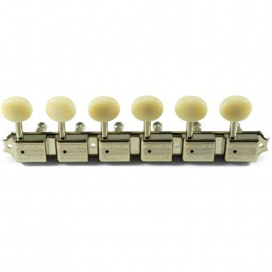 Kluson 6 On A Plate Supreme Series Tuning Machines - Single Line - Nickel w/ Oval Plastic Buttons