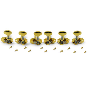 Kluson 3 Per Side Prestige Series Horizontal Mount Open Bronze Gear Tuning Machines Gold With Metal Button