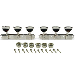 Kluson 3 On A Plate Deluxe Series Tuning Machines - Single Line - Standard Post - Nickel With Butterfly Metal Buttons