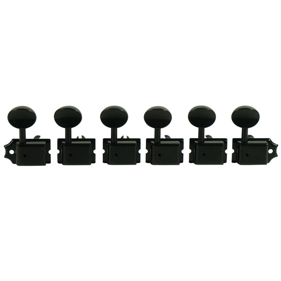 Kluson 6 In Line Deluxe Series Tuners - Single Line - Gold w/ Oval Metal Buttons