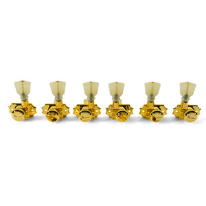 Kluson 3 Per Side Locking Revolution Series G-Mount Tuning Machines Gold w/ Plastic Keystone Button