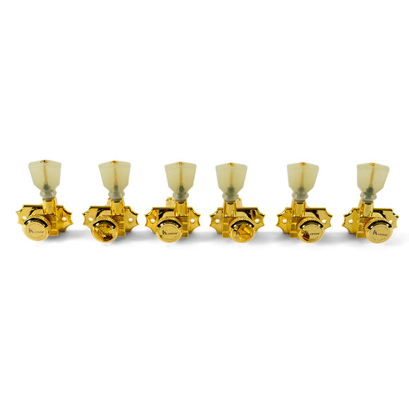 Kluson 3 Per Side Locking Revolution Series G-Mount Tuning Machines Gold w/ Plastic Keystone Button