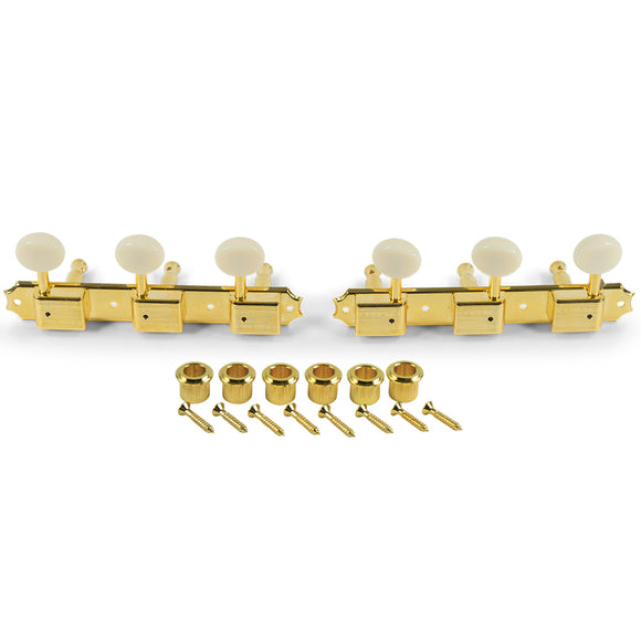 Kluson 3 On A Plate Supreme Series Tuning Machines Gold With White Plastic Button