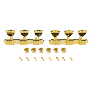 Kluson 3 On A Plate Deluxe Series Tuning Machines - Single Line - Standard Post - Gold With Butterfly Metal Buttons