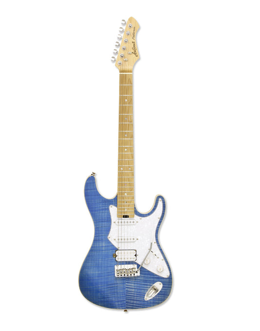 Aria 714-MKII-BKDM Fullerton, Flamed Maple Top, Poplar Body, Roasted Maple Neck, Turquoise Blue